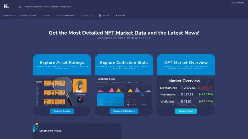 Homepage of NFTExp.io