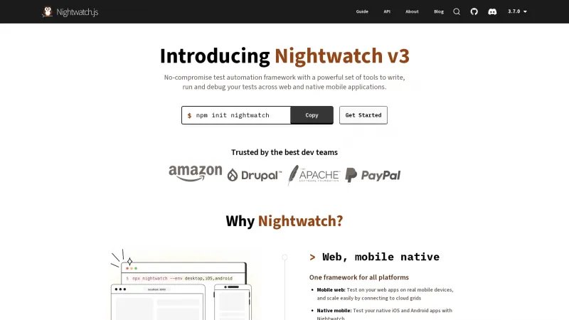 Homepage of Nightwatch.js