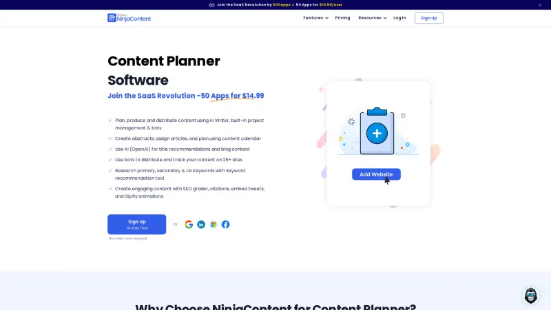 Homepage of NinjaContent by 500apps