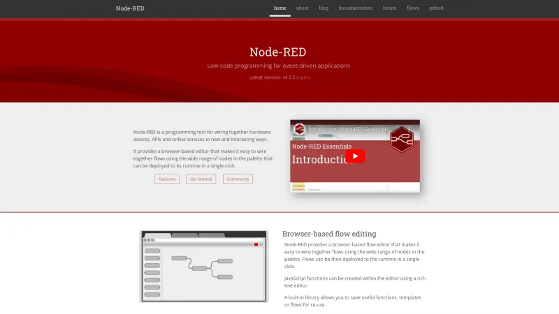 Homepage of Node-RED