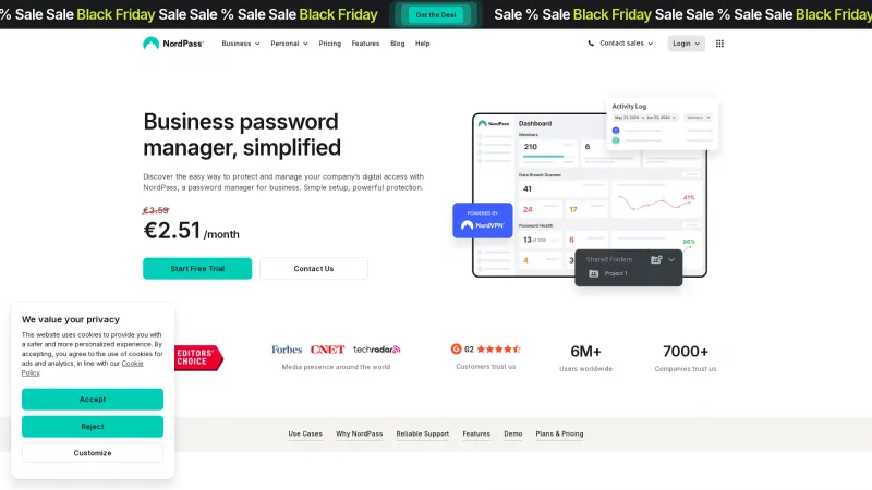 Homepage of NordPass Business