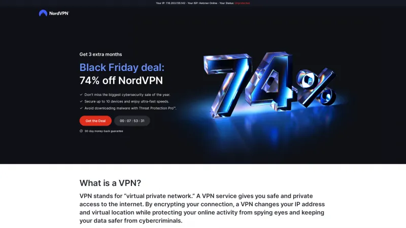 Homepage of NordVPN