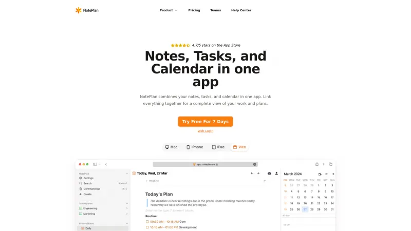 Homepage of NotePlan