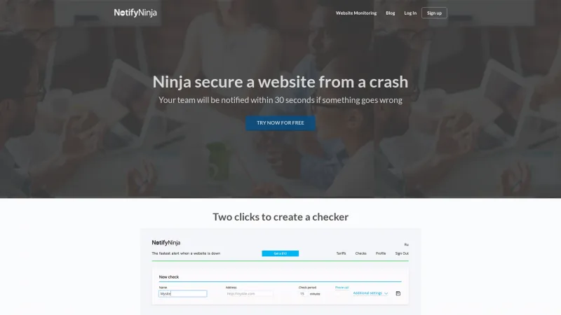 Homepage of NotifyNinja