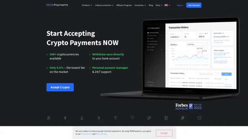 Homepage of NOWPayments