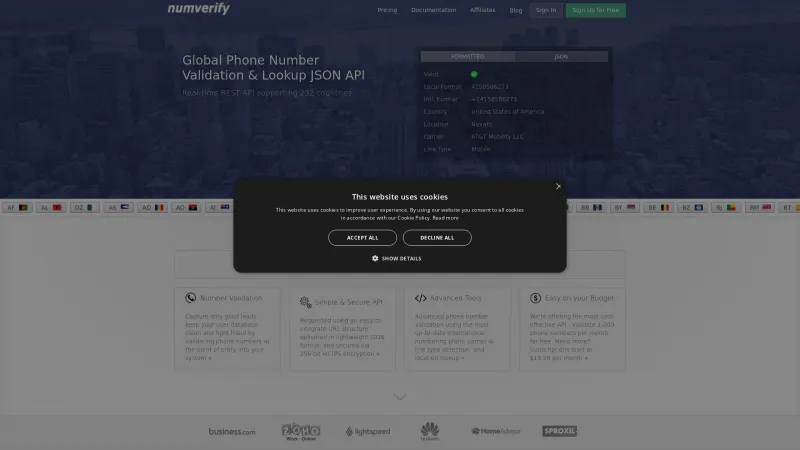 Homepage of NumVerify