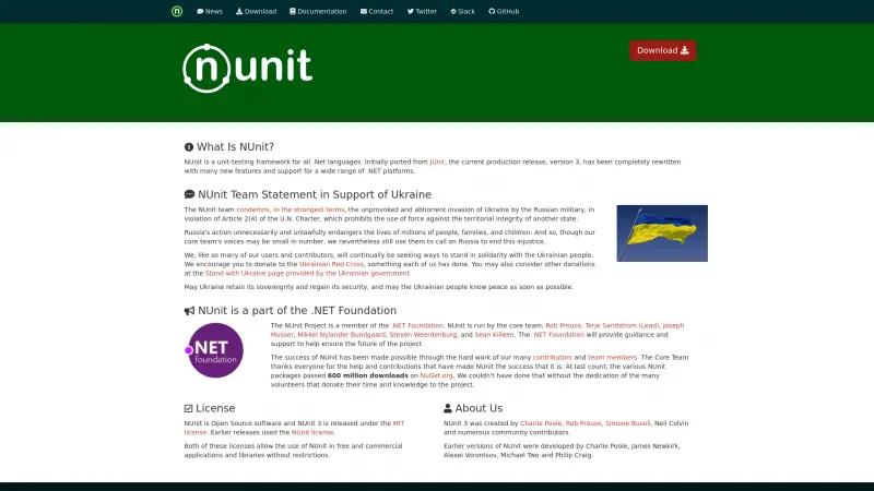 Homepage of NUnit