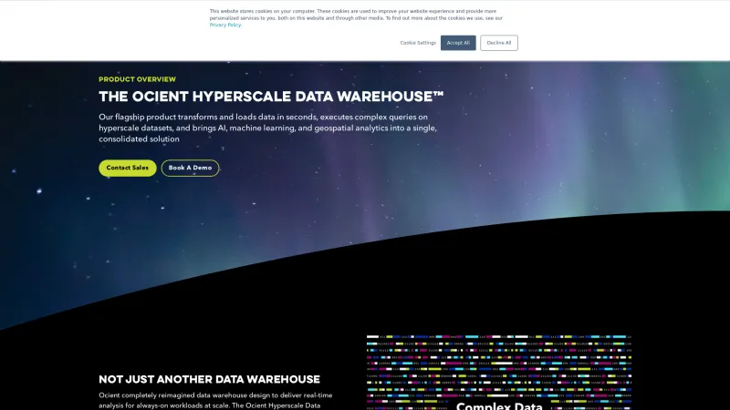 Homepage of Ocient Hyperscale Data Warehouse