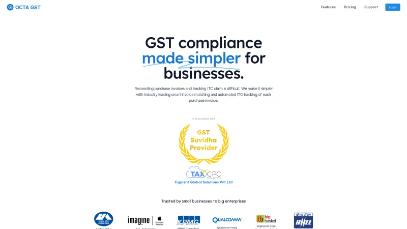 Homepage of Octa GST