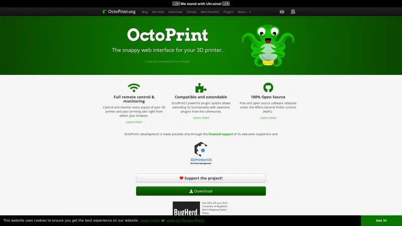 Homepage of OctoPrint