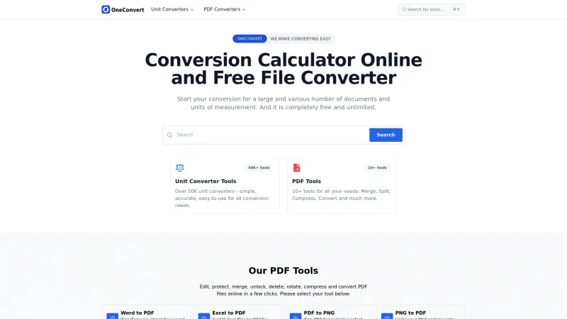 Homepage of OneConvert