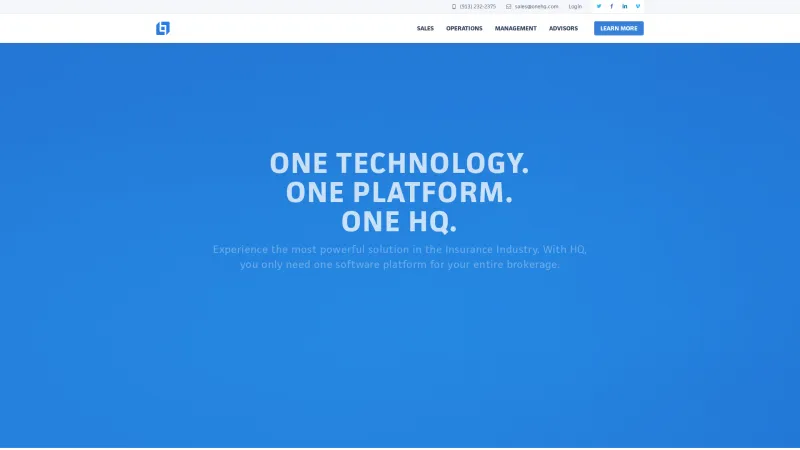 Homepage of OneHQ