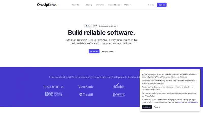 Homepage of OneUptime