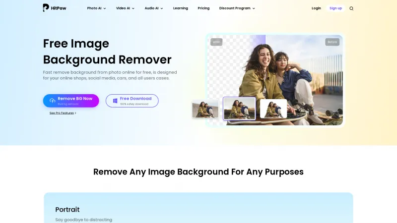 Homepage of HitPaw Online Background Remover