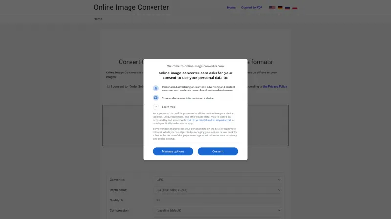 Homepage of Online Image Converter