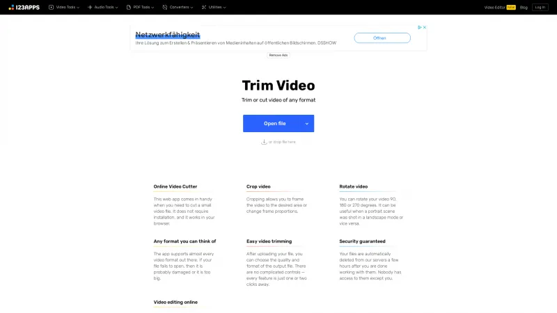 Homepage of Online Video Cutter