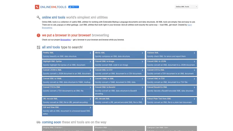 Homepage of Online XML Tools