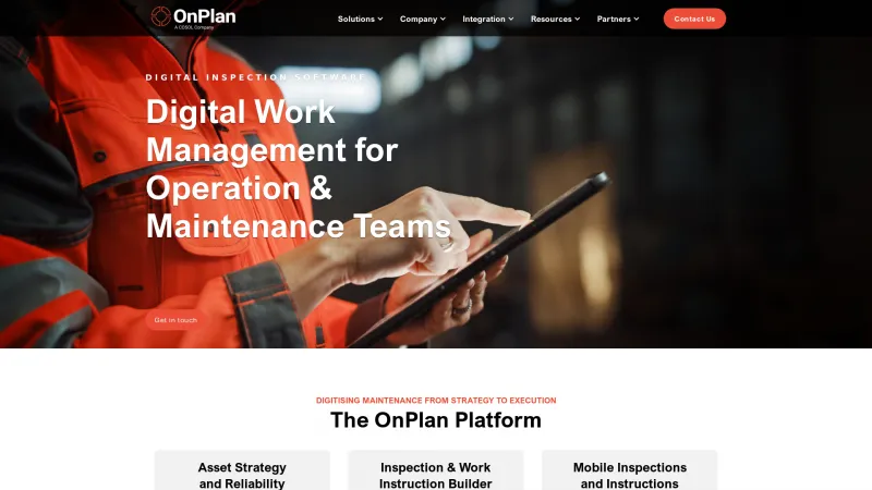 Homepage of OnPlan Work Instructions