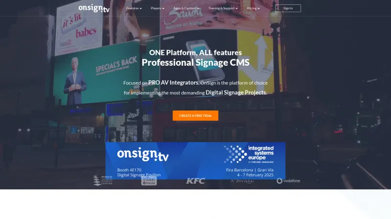 Homepage of OnSign TV