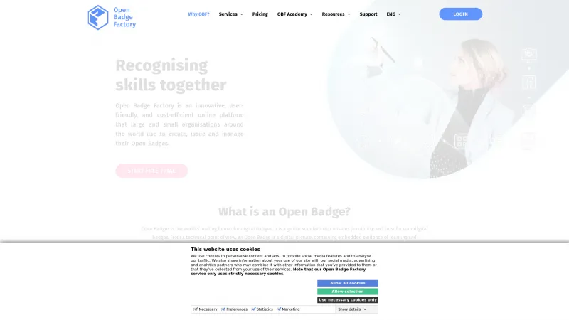 Homepage of Open Badge Factory