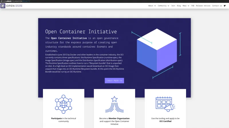 Homepage of Open Container Initiative (OCI)