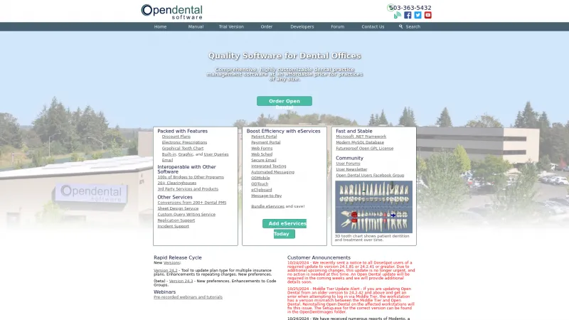 Homepage of Open Dental Software