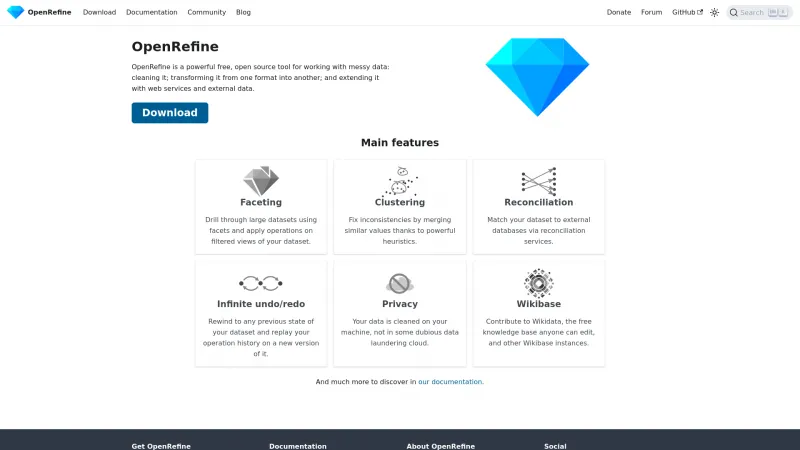 Homepage of OpenRefine