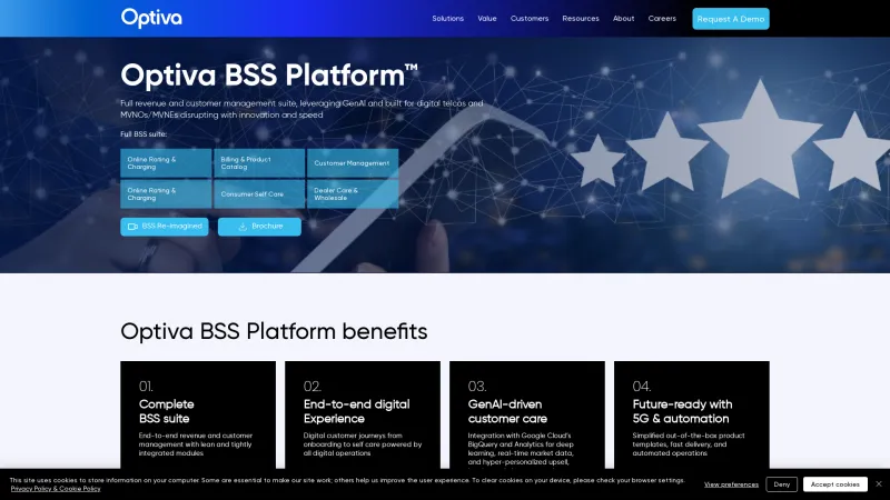 Homepage of Optiva BSS Platform