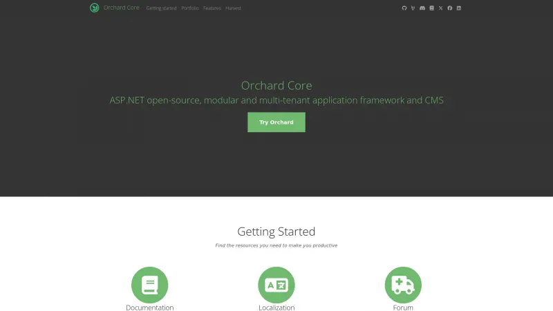 Homepage of Orchard Core