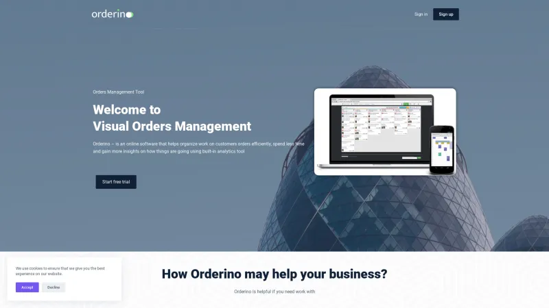 Homepage of Orderino