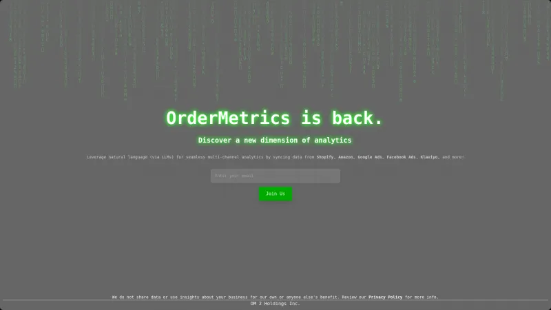 Homepage of OrderMetrics