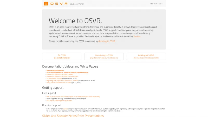 Homepage of OSVR