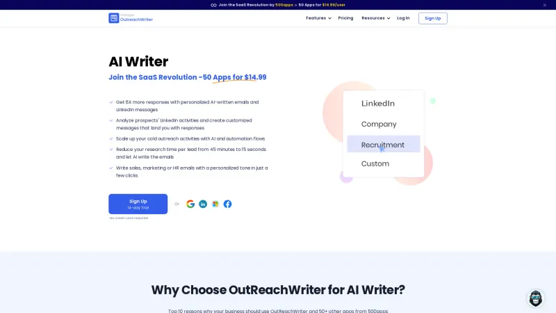 Homepage of Outreachwriter