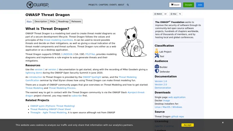 Homepage of OWASP Threat Dragon