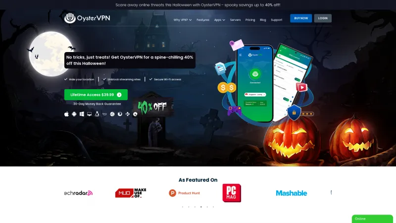 Homepage of OysterVPN