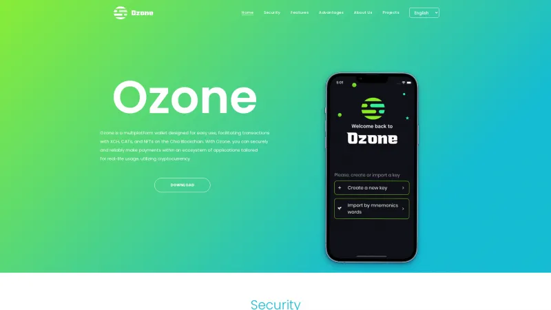 Homepage of Ozone Wallet