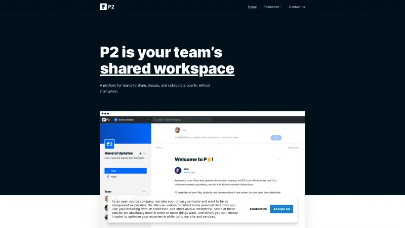 Homepage of P2 for WordPress