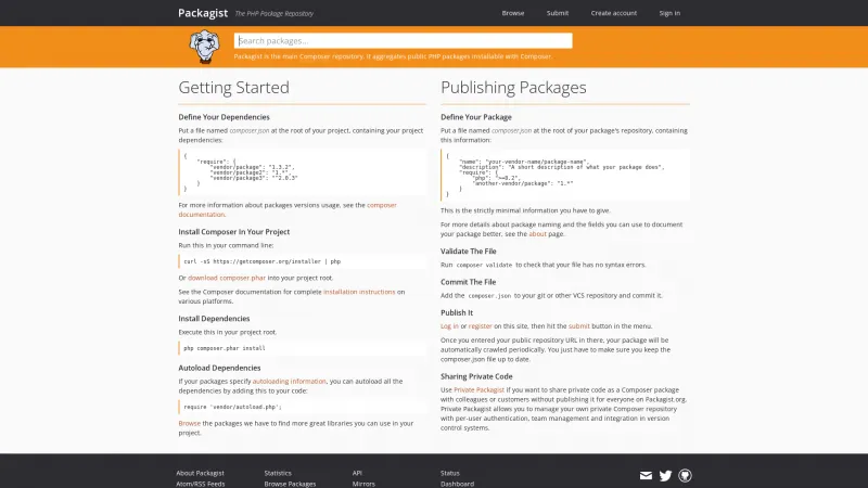 Homepage of Packagist