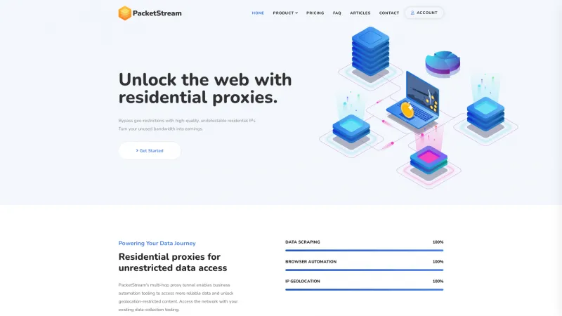 Homepage of PacketStream