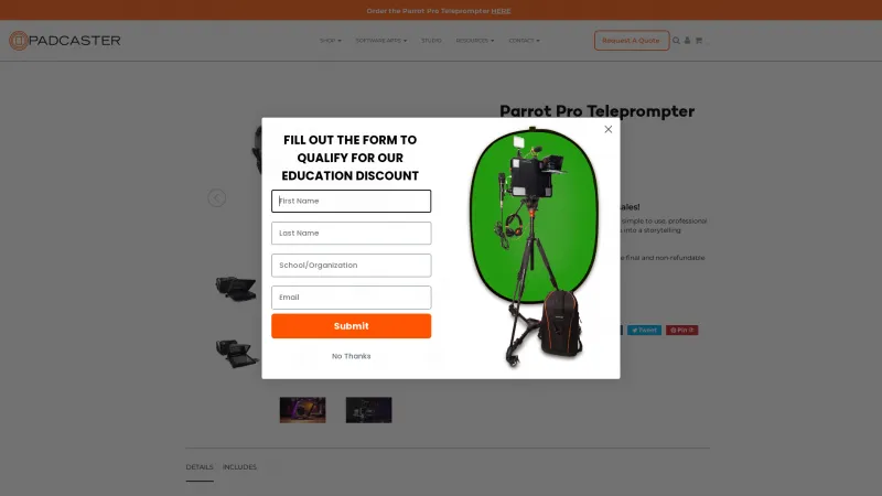 Homepage of Padcaster Parrot Teleprompter