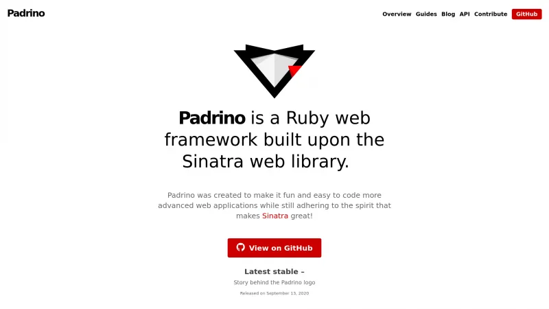 Homepage of Padrino