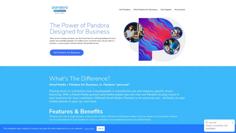 Homepage of Pandora for Business