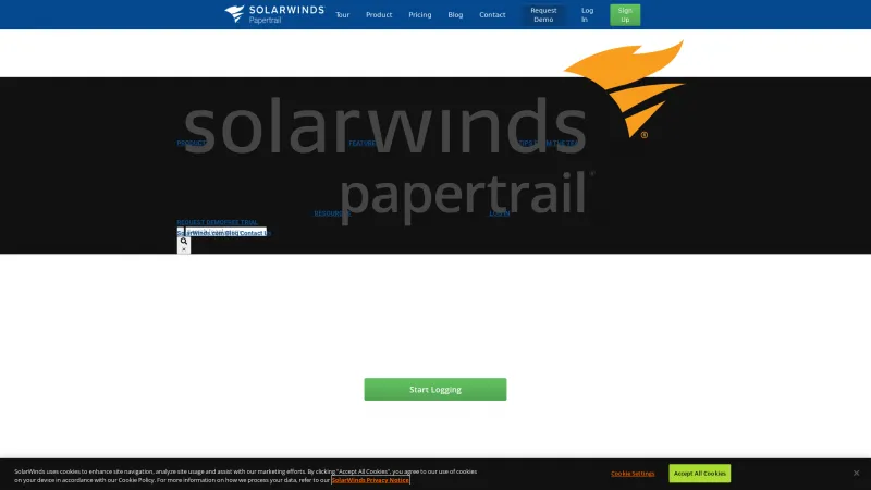 Homepage of SolarWinds Papertrail