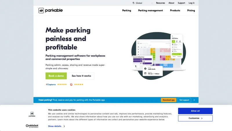 Homepage of Parkable