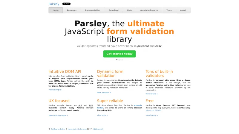 Homepage of Parsley