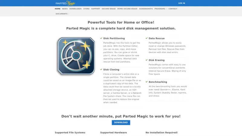 Homepage of Parted Magic