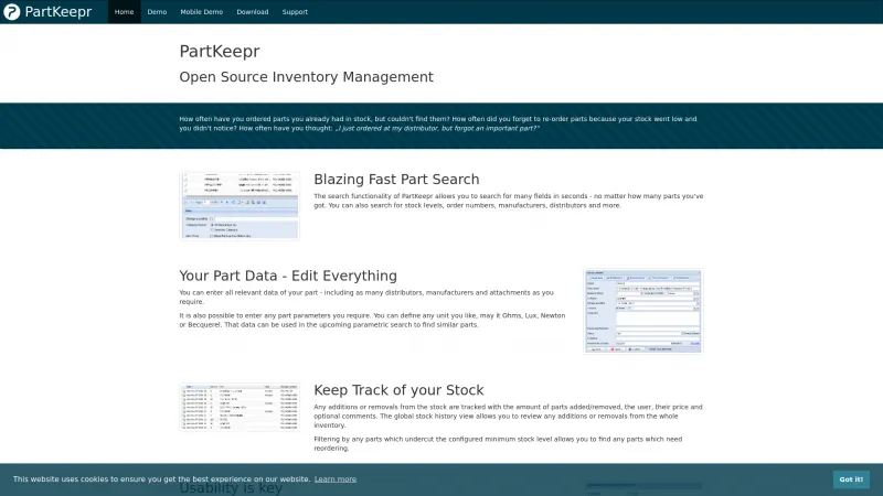 Homepage of PartKeepr