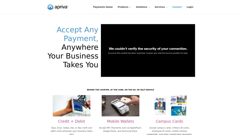 Homepage of Apriva