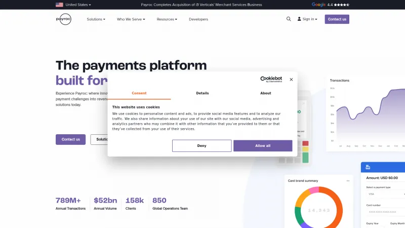 Homepage of Payroc