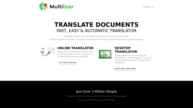 Homepage of Multilizer